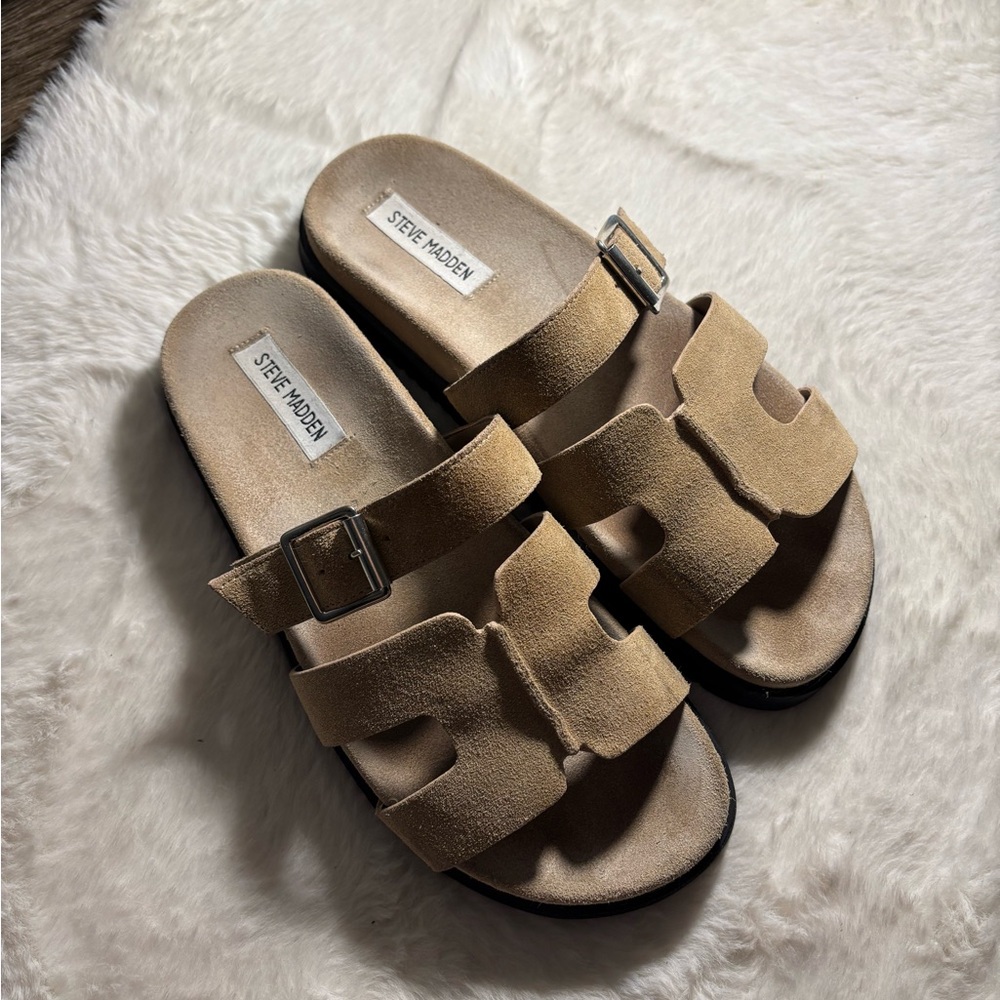 Steve Madden Beige Suede Slide Sandals